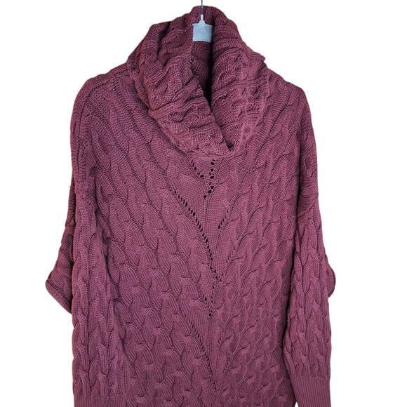 FATE oversized slouchy maroon red chunky cable knit turtle neck sweater dress - Picture 3 of 7